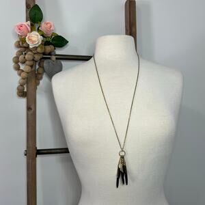 Fashion Necklace Womens Long‎ Drop Gold Plated Black Accents